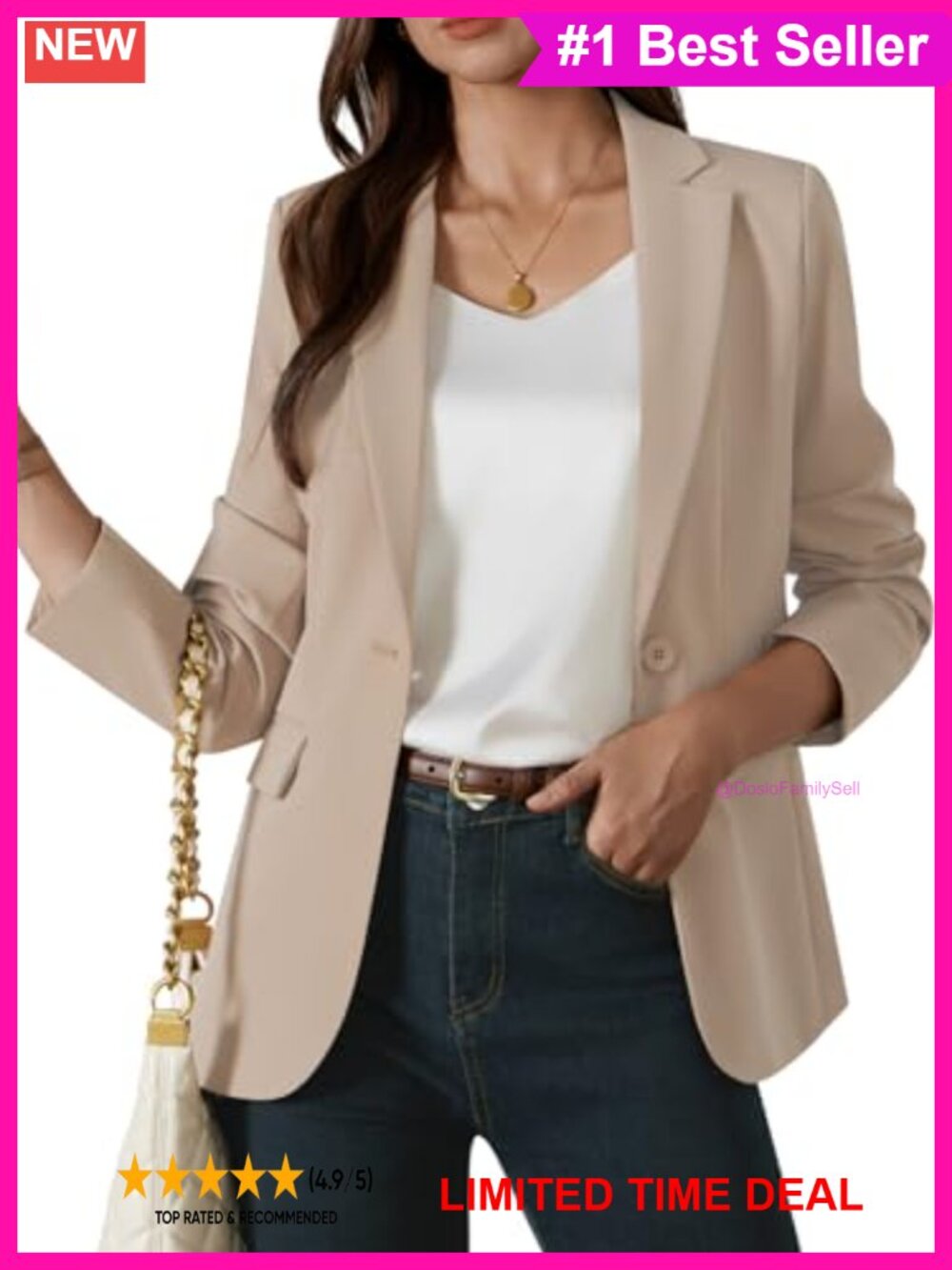 Women's Notch Lapel Single-Button Long Sleeve Blazer Suit Jacket for Work